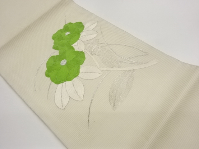 JAPANESE KIMONO / ROSIN KOMA EMBROIDERY FLOWER LEAF PATTERN HIRAKI NAG
